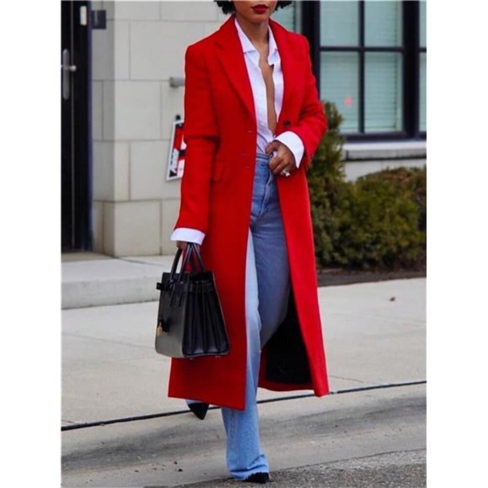 Women's Winter Wool Coat Single-Breasted Pea Coat Casual Long Lapel Work