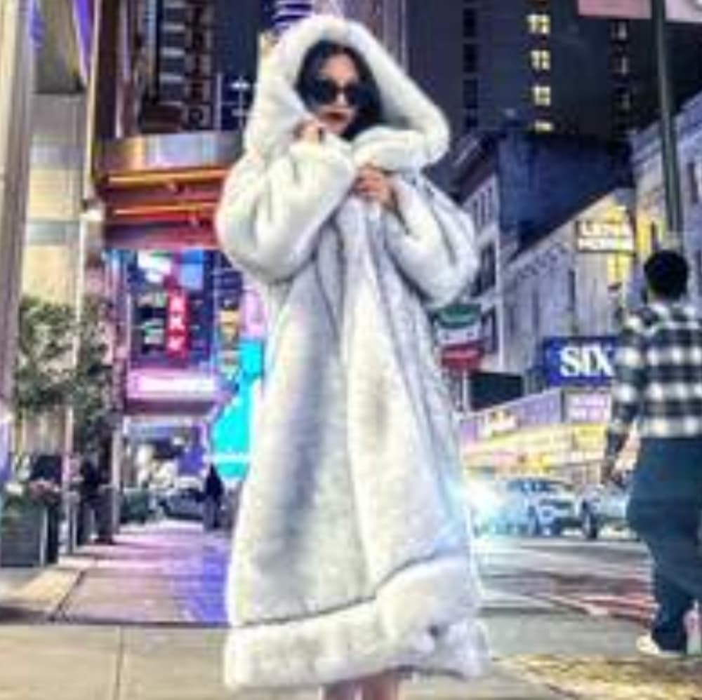 Winter Fashion Fomen's Fur Coat Long Hooded Women's Thick Thermal Coat Fluffy - Thumbnail 13