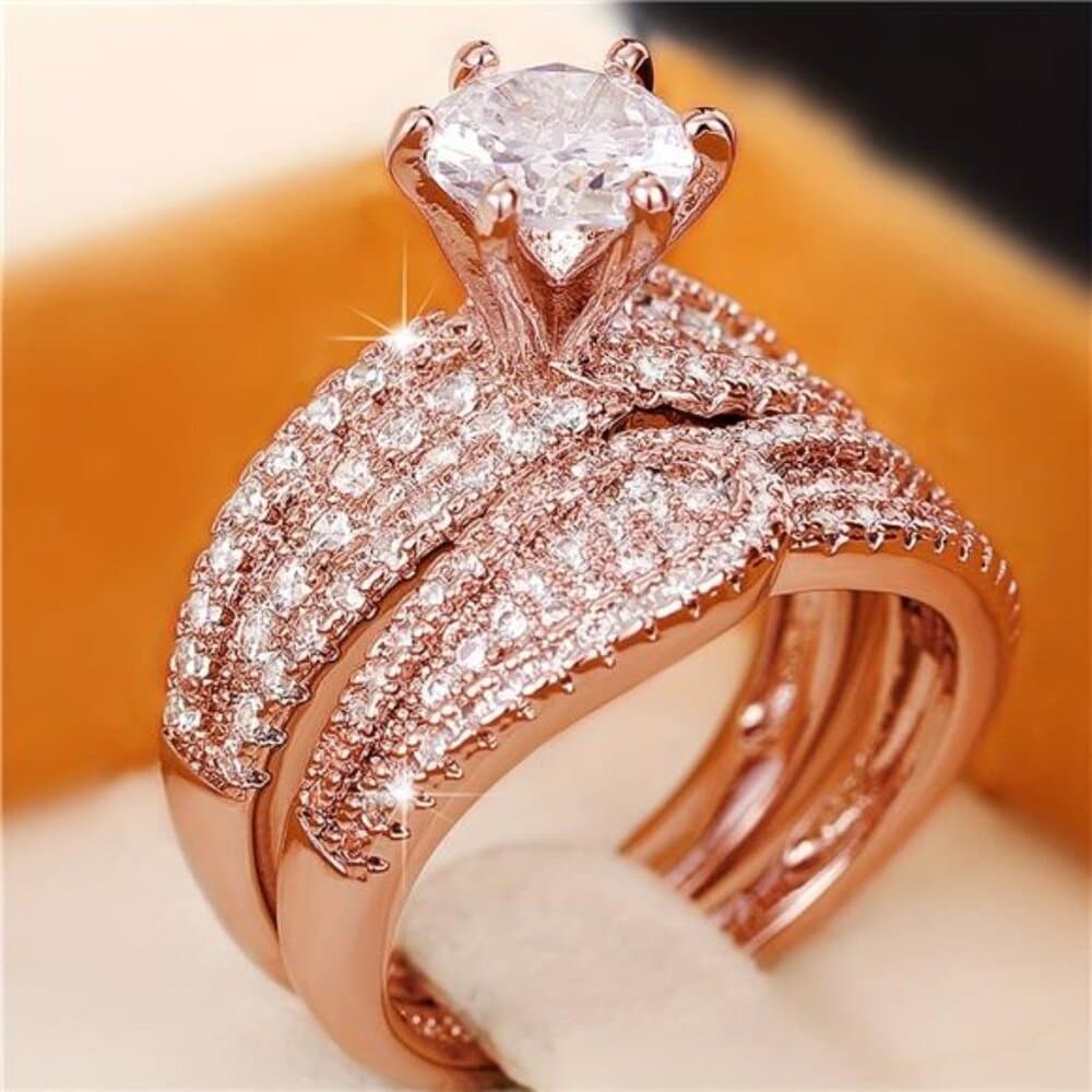 Set Of 2pcs Ladies' Engagement Rings - Synthetic Zirconia Ring Set - Classic - Thumbnail 6