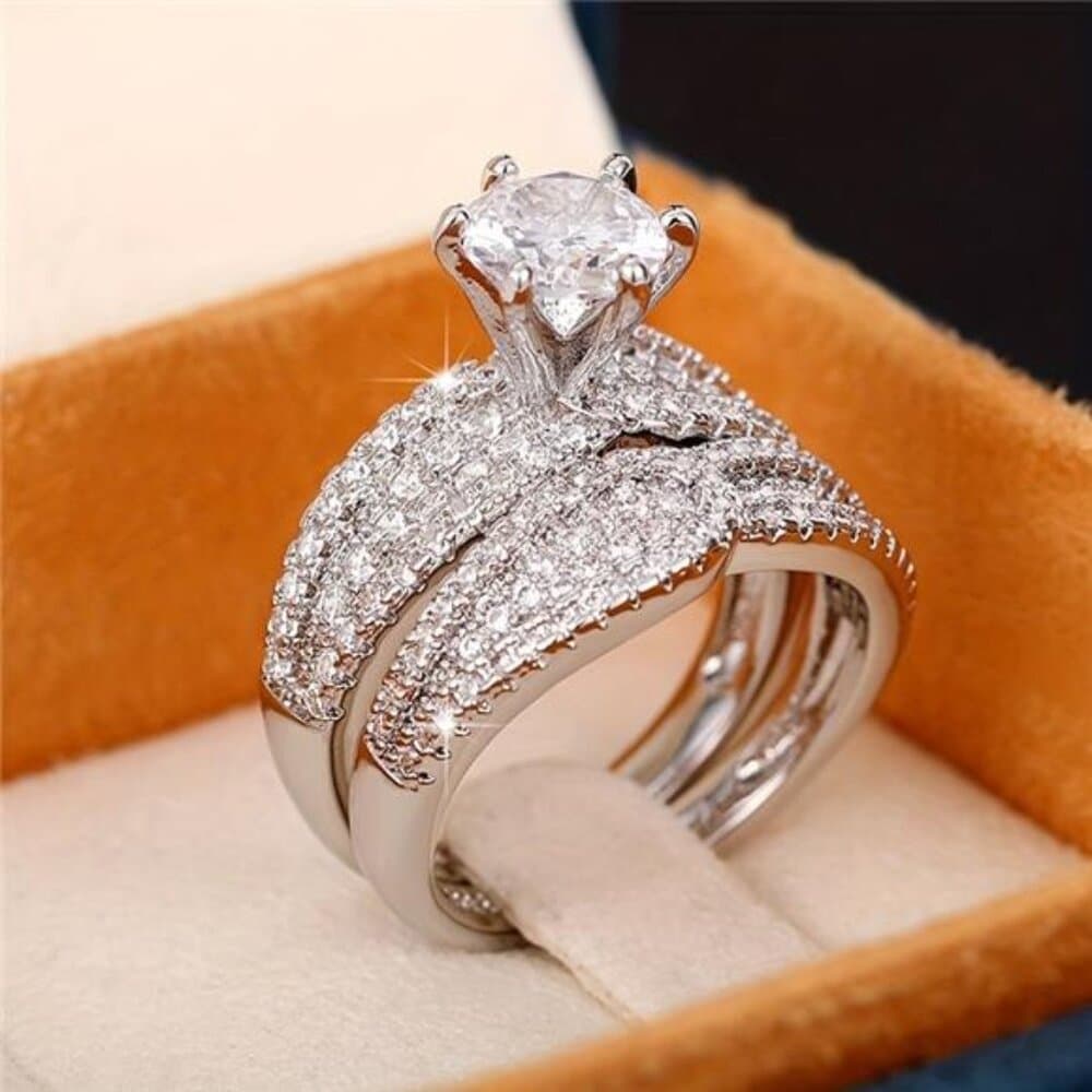 Set Of 2pcs Ladies' Engagement Rings - Synthetic Zirconia Ring Set - Classic - Thumbnail 7