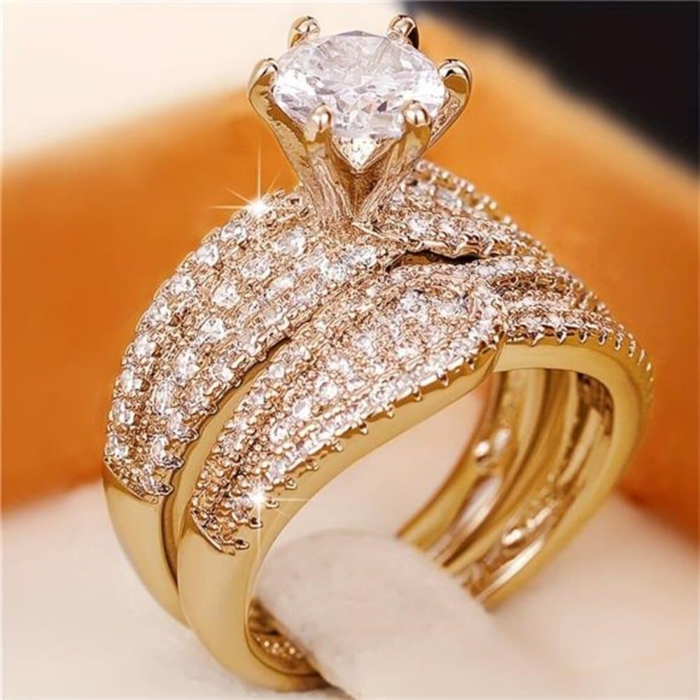Set Of 2pcs Ladies' Engagement Rings - Synthetic Zirconia Ring Set - Classic - Thumbnail 8