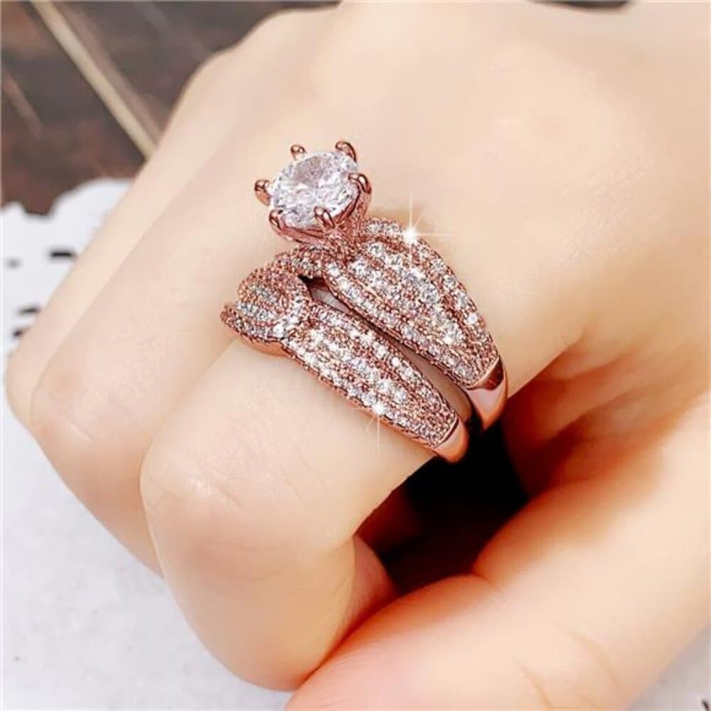 Set Of 2pcs Ladies' Engagement Rings - Synthetic Zirconia Ring Set - Classic - Thumbnail 2