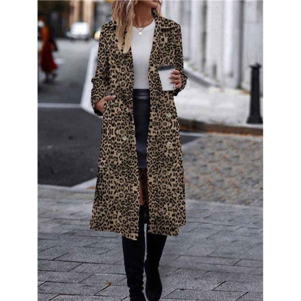 EMERY ROSE Casual Autumn Cinched Waist Leopard Print Trench Coat For Outdoor - Thumbnail 2