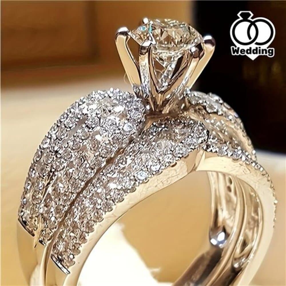 Set Of 2pcs Ladies' Engagement Rings - Synthetic Zirconia Ring Set - Classic - Thumbnail 9