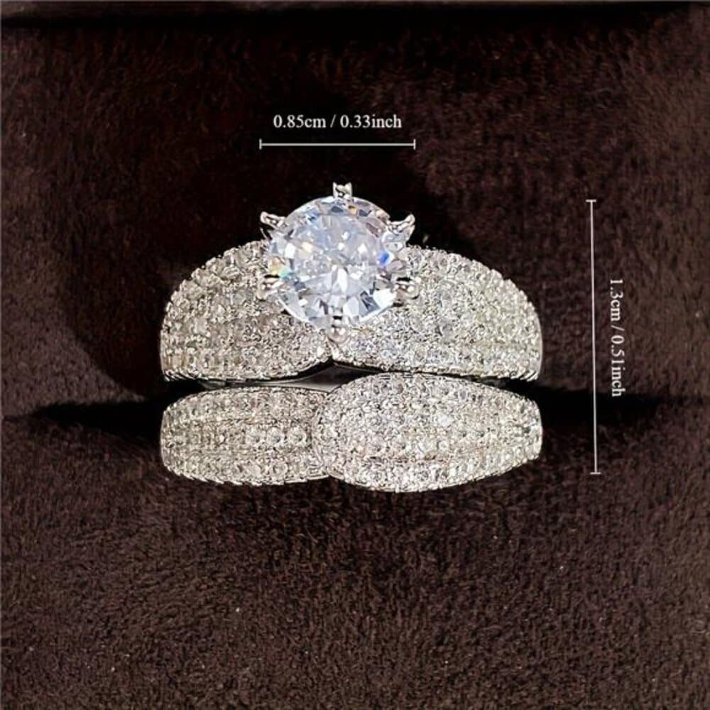 Set Of 2pcs Ladies' Engagement Rings - Synthetic Zirconia Ring Set - Classic - Thumbnail 5