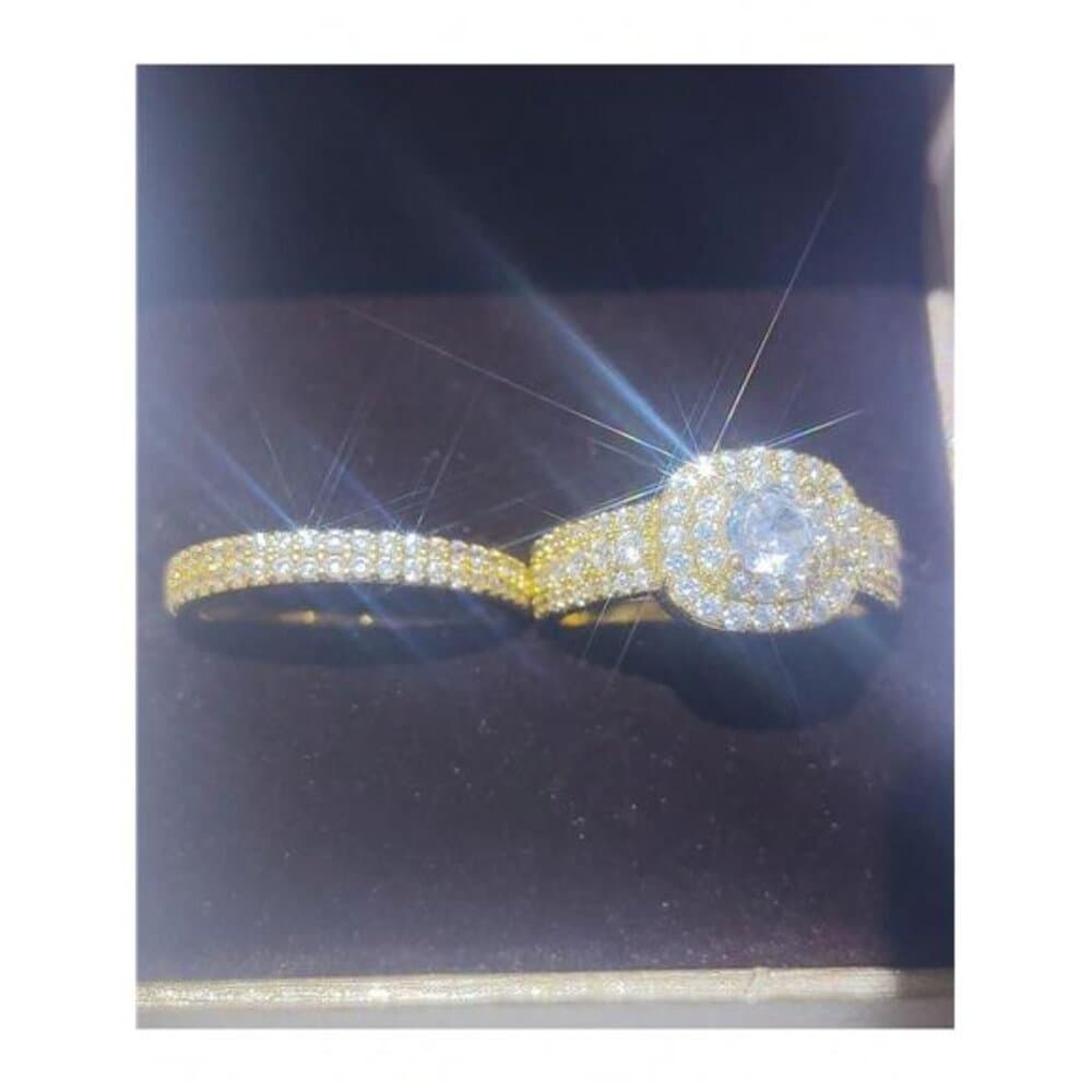 Men's Stainless Steel Ring & 2pcs Women's Fully Paved Shiny Cubic Zirconia - Thumbnail 2
