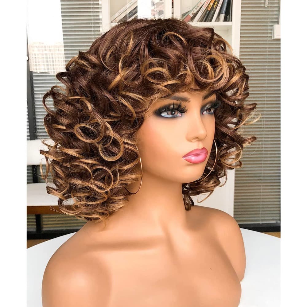 Brown Blonde Big Curly Full Wig - Thumbnail 3