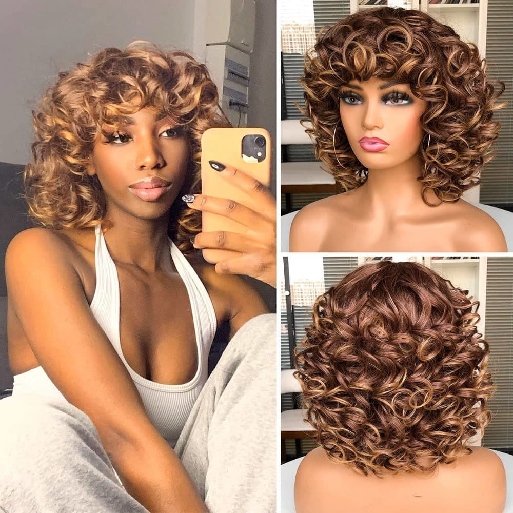 Brown Blonde Big Curly Full Wig - Thumbnail 5