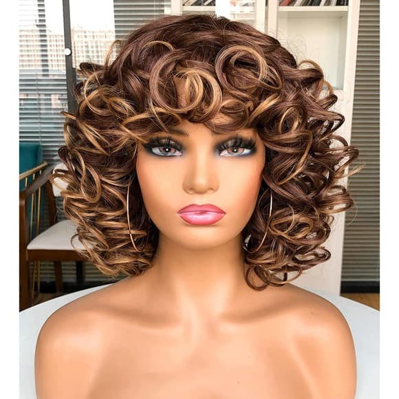 Brown Blonde Big Curly Full Wig - Thumbnail 8