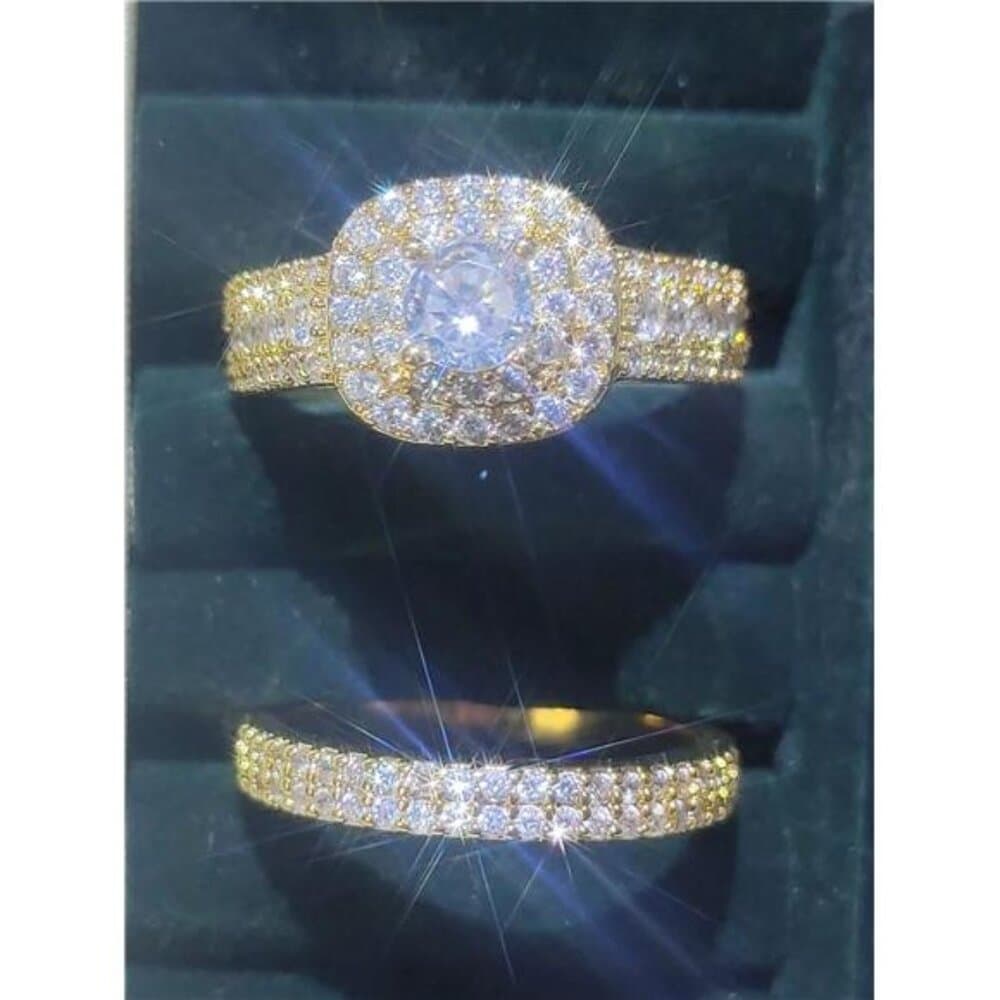 Men's Stainless Steel Ring & 2pcs Women's Fully Paved Shiny Cubic Zirconia