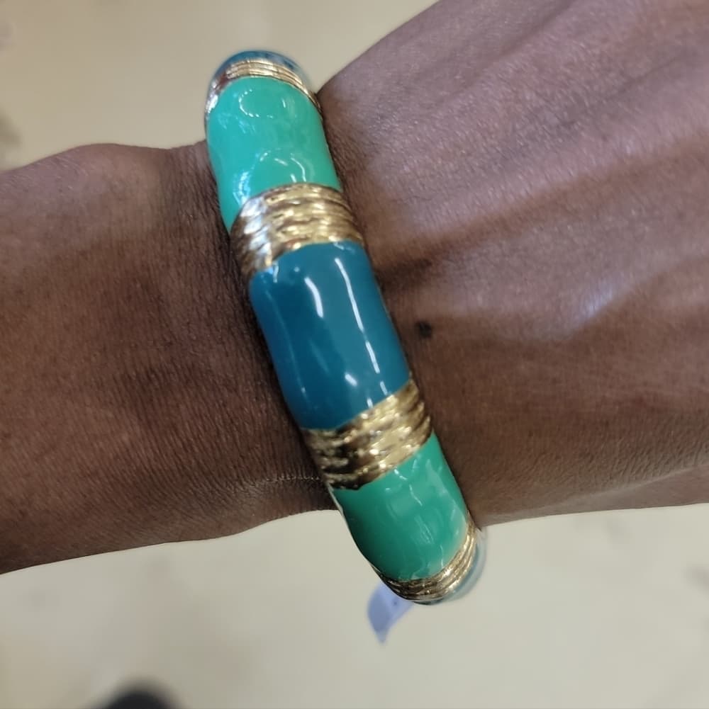 Elegant Gold and Blue-Green Bangle Bracelet