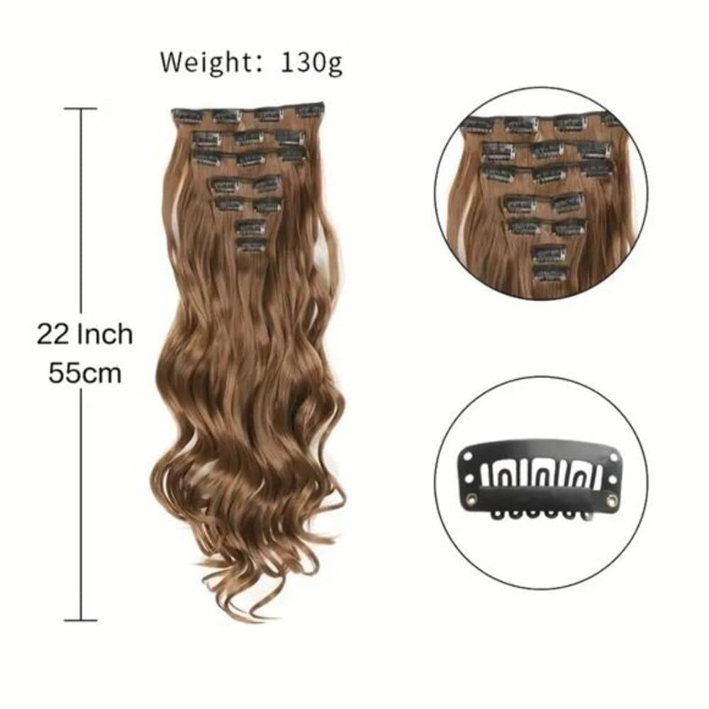 Clip In Hair Extensions 7 PCS Full Head 22 Inch Long Curly Wavy Synthetic Hair - Thumbnail 4