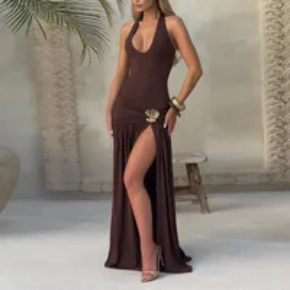 Sexy Strapless Folded Hem Split Long Dress European Women's Fashion Summer New - Thumbnail 2
