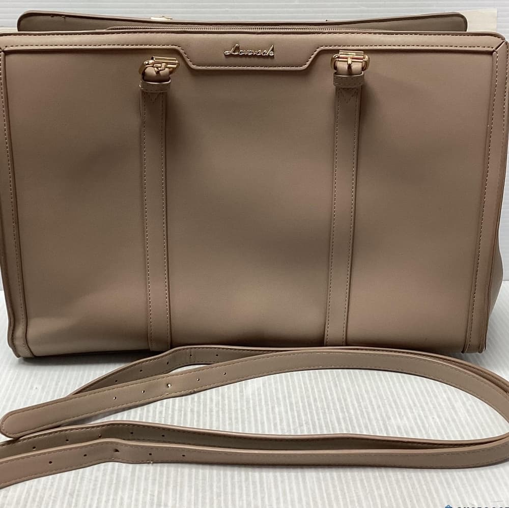 This is a Lucasech beige faux leather tote/laptop bag featuring an adjustable st - Thumbnail 5