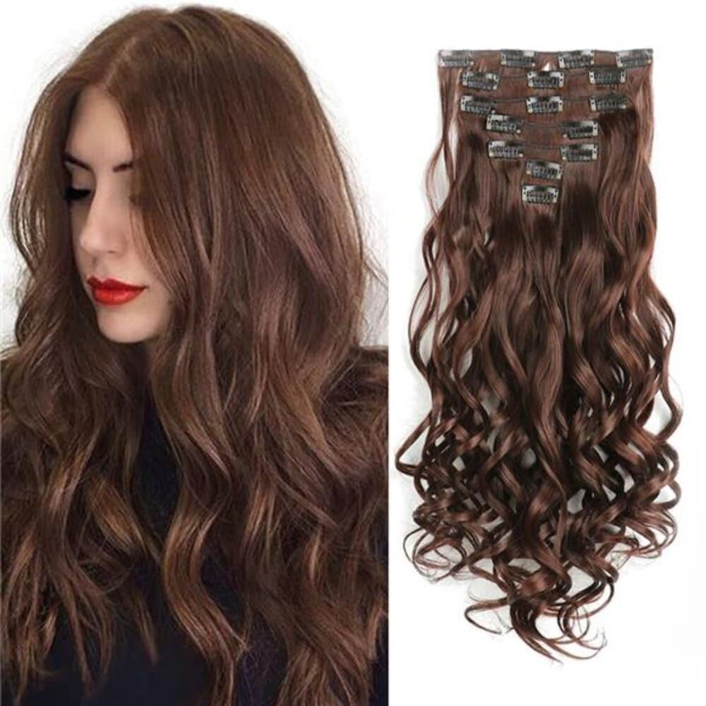 Clip In Hair Extensions 7 PCS Full Head 22 Inch Long Curly Wavy Synthetic Hair - Thumbnail 12