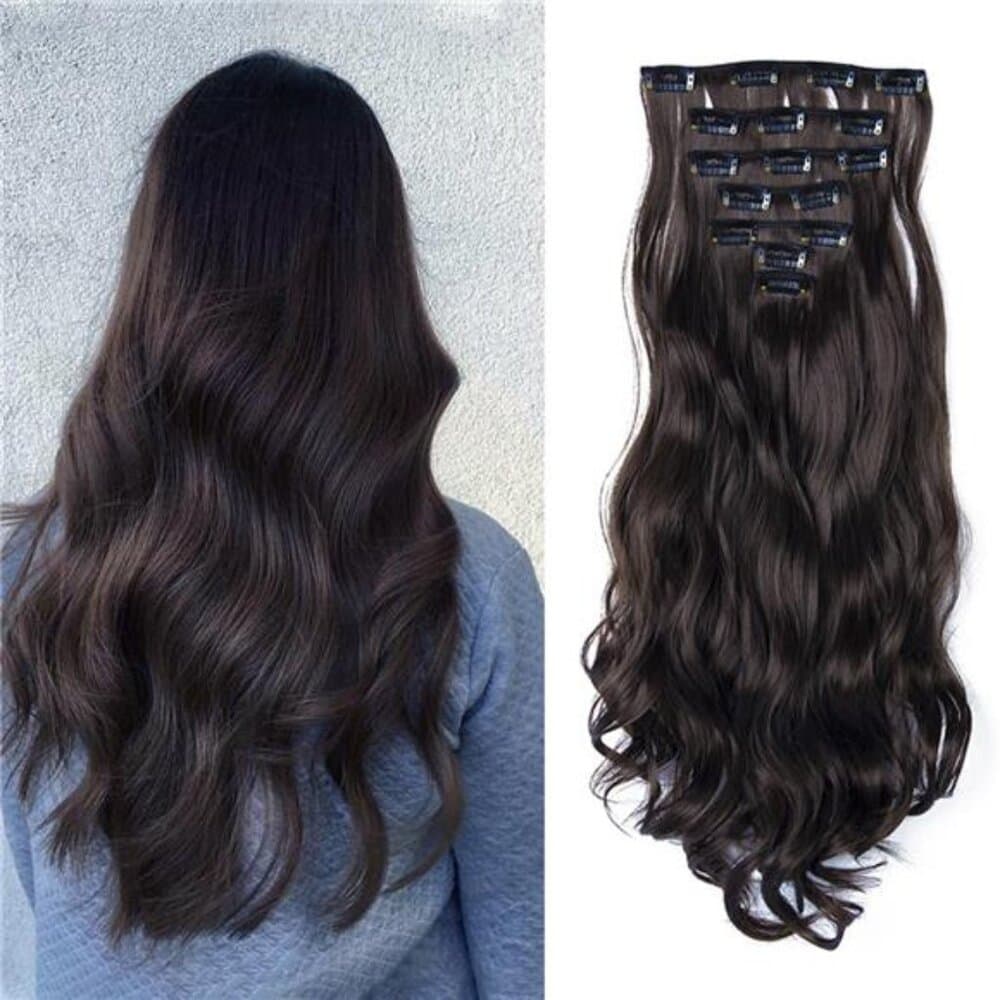 Clip In Hair Extensions 7 PCS Full Head 22 Inch Long Curly Wavy Synthetic Hair - Thumbnail 13