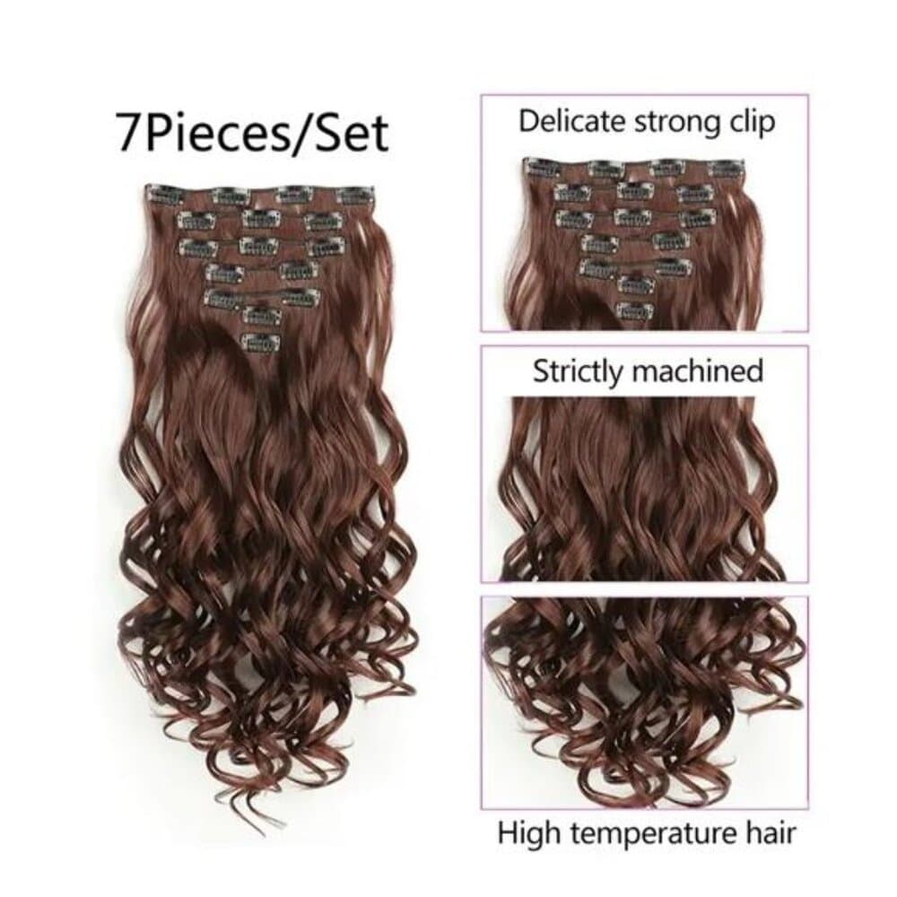 Clip In Hair Extensions 7 PCS Full Head 22 Inch Long Curly Wavy Hair - Thumbnail 2