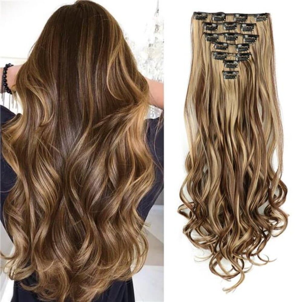 Beautiful Clip In Hair Extensions 7 PCS Full Head 22 Inch Long Curly Wavy - Thumbnail 9