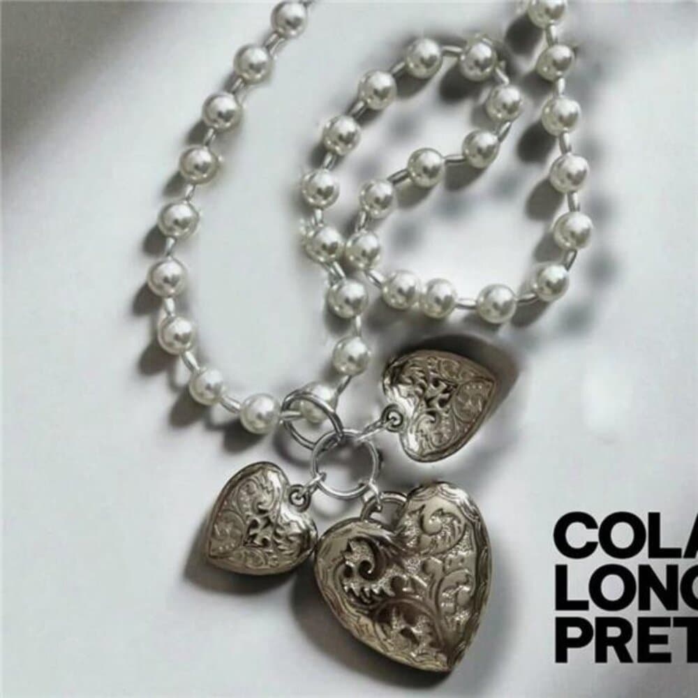 Ladies Multilayer Retro Boho Necklace, Elegant Pearlescent Heart Shaped Metal - Thumbnail 5