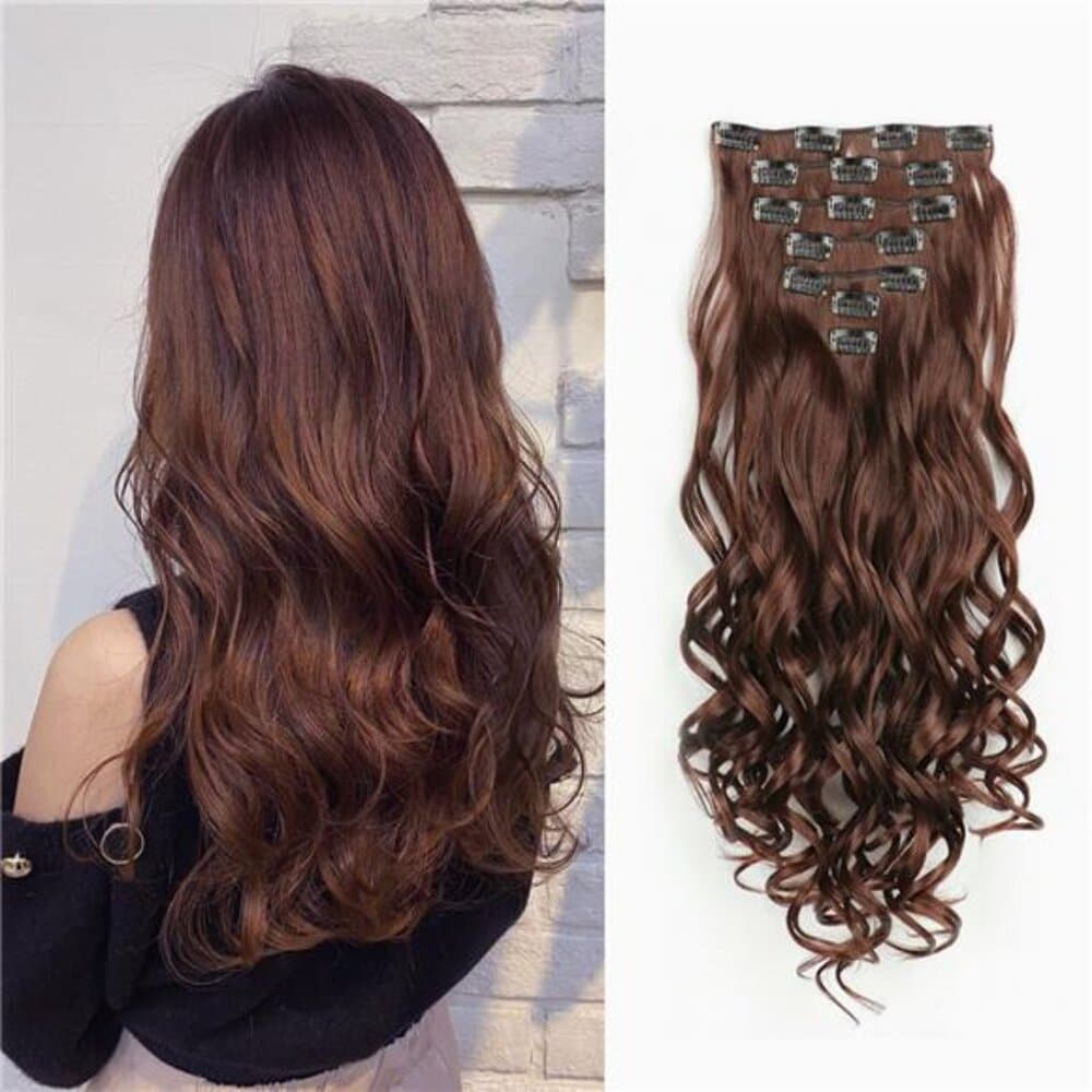 Clip In Hair Extensions 7 PCS Full Head 22 Inch Long Curly Wavy Hair - Thumbnail 6