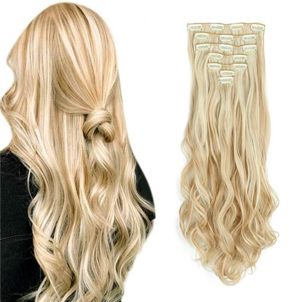 Clip In Hair Extensions 7 PCS Full Head 22 Inch Long Curly Wavy Hair - Thumbnail 7