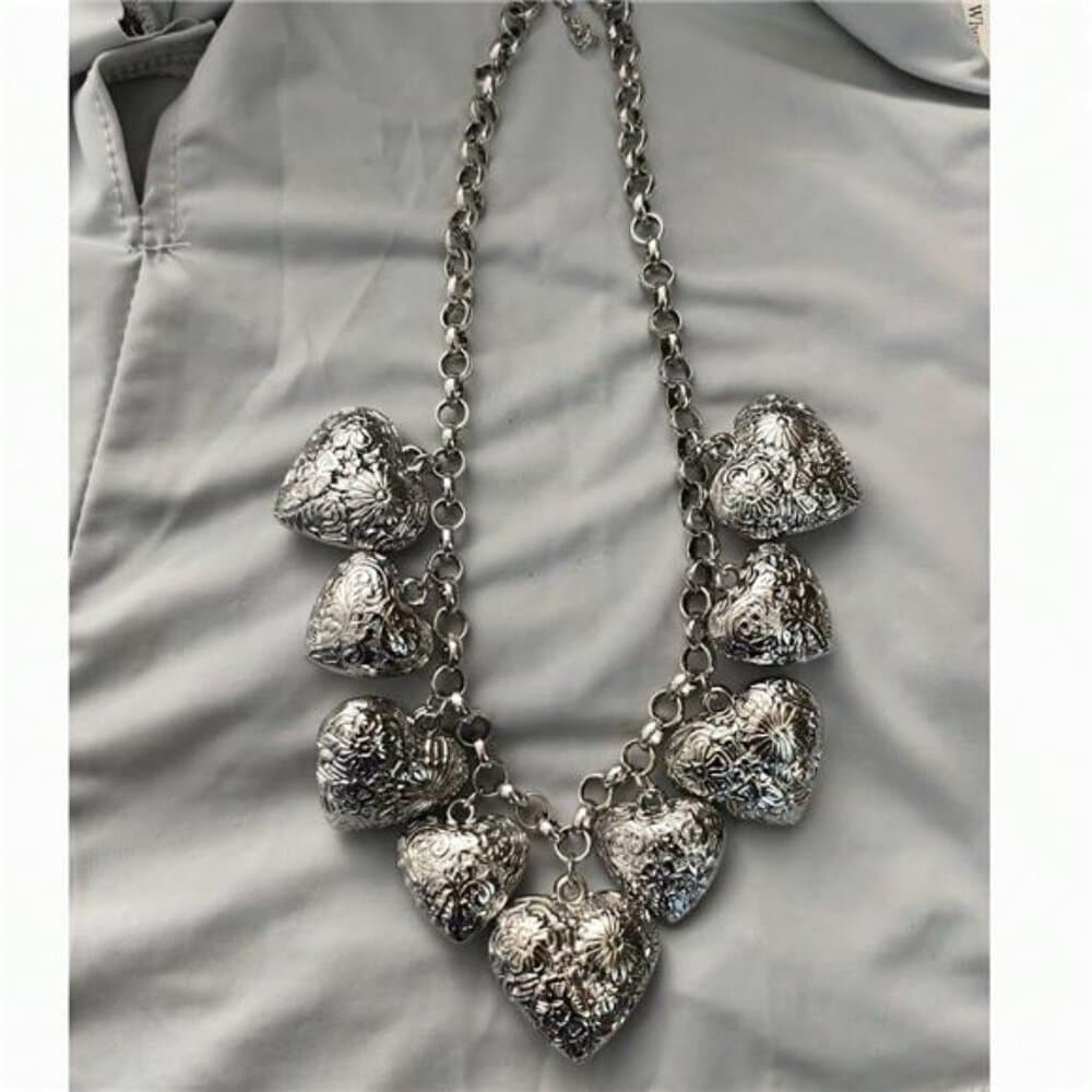 Ladies Multilayer Retro Boho Necklace, Elegant Pearlescent Heart Shaped Metal - Thumbnail 8