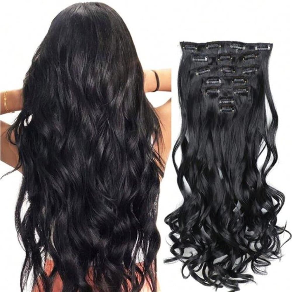 Clip In Hair Extensions 7 PCS Full Head 22 Inch Long Curly Wavy Hair - Thumbnail 16