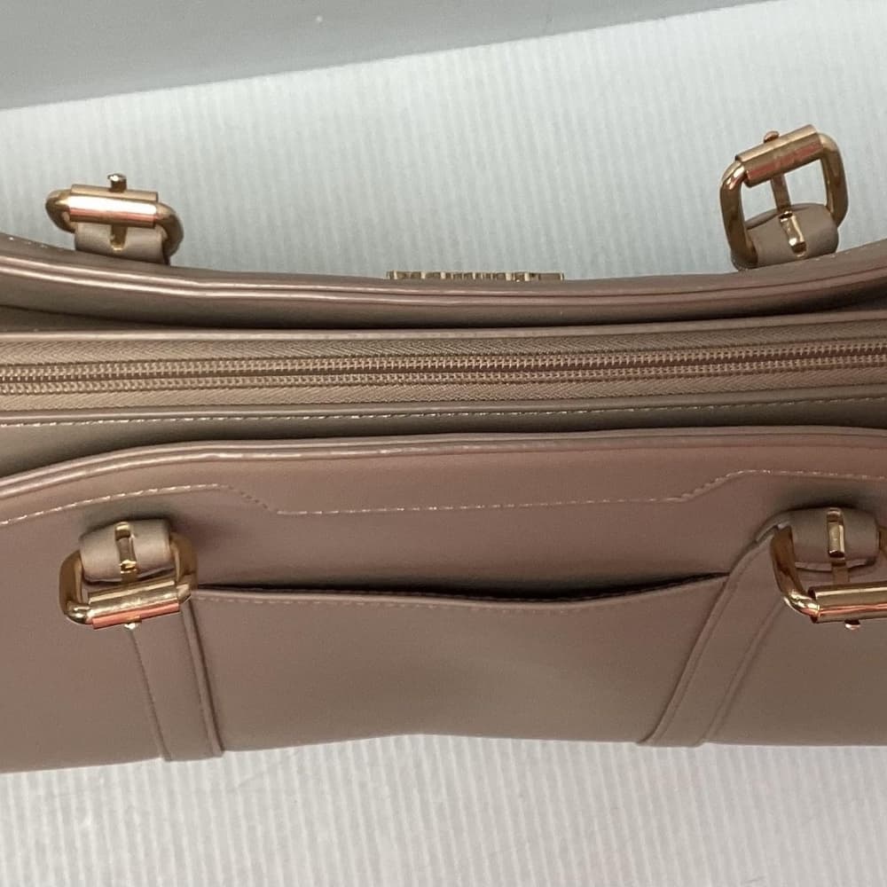 This is a Lucasech beige faux leather tote/laptop bag featuring an adjustable st - Thumbnail 4