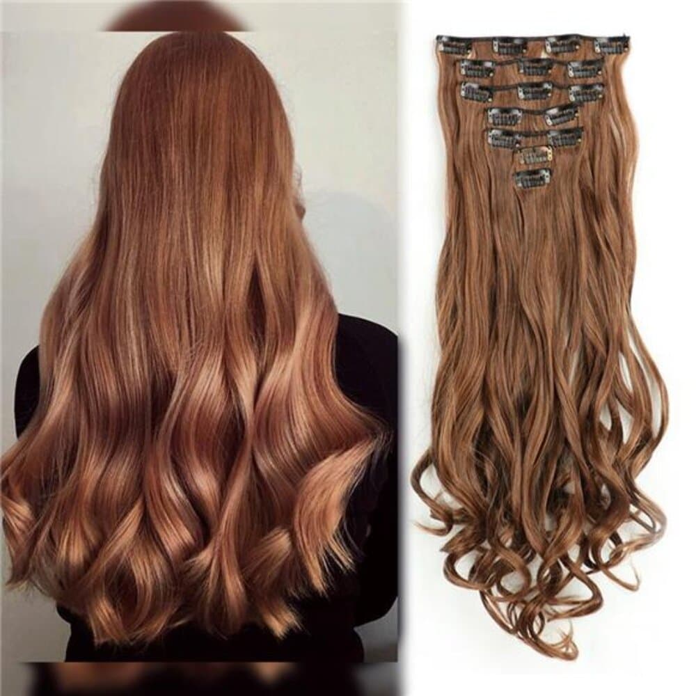 Clip In Hair Extensions 7 PCS Full Head 22 Inch Long Curly Wavy Synthetic Hair - Thumbnail 10