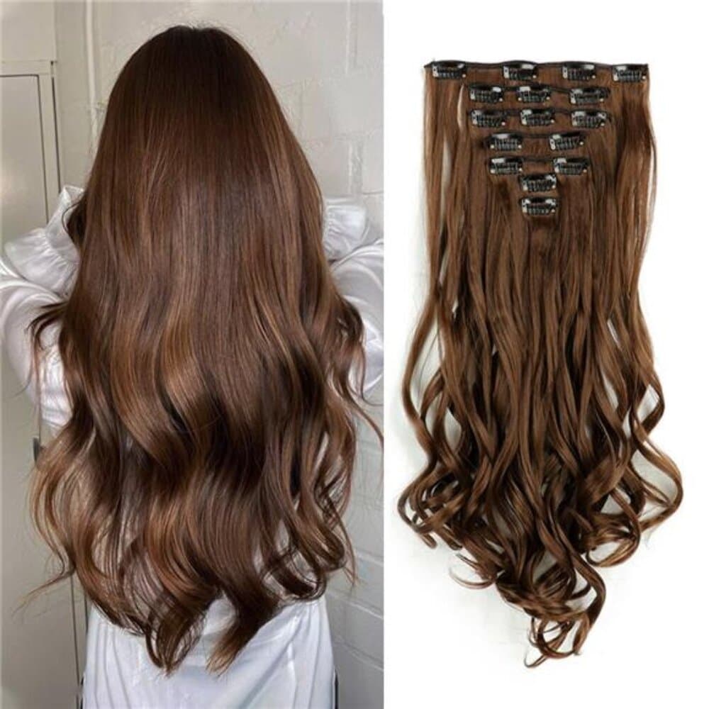 Clip In Hair Extensions 7 PCS Full Head 22 Inch Long Curly Wavy Synthetic Hair - Thumbnail 15