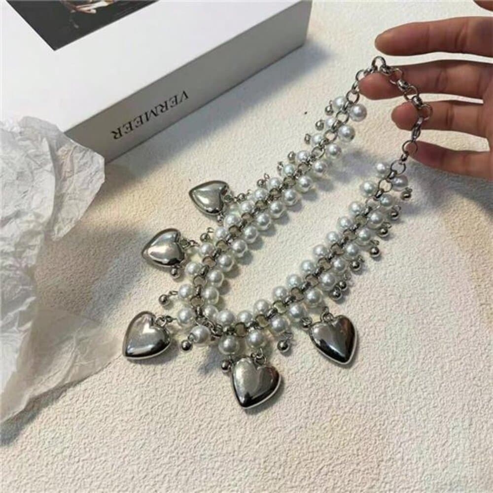 Ladies Multilayer Retro Boho Necklace, Elegant Pearlescent Heart Shaped Metal - Thumbnail 7