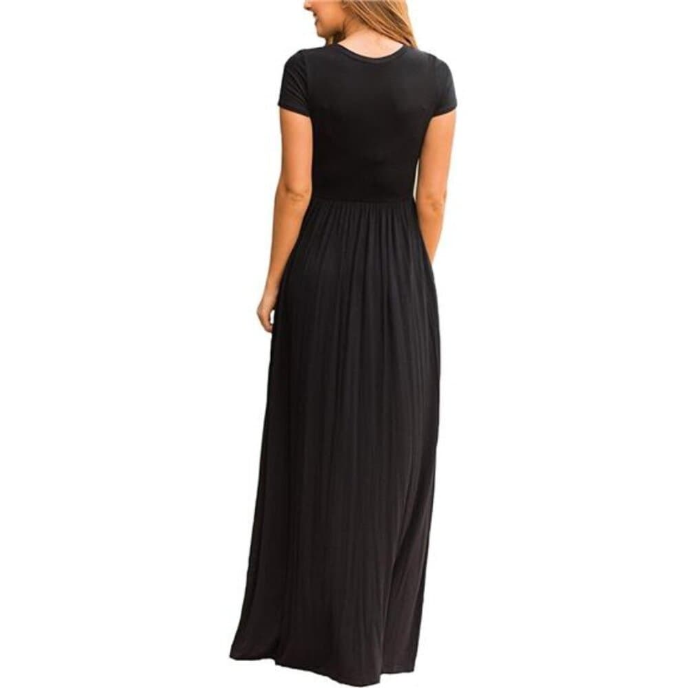 Maxi Dress for Women Short Sleeve Casual Summer Loose Plain Comfy Long - Thumbnail 2