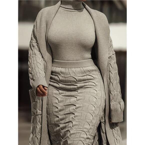 [Graceful Skirt Set] Long-Sleeve Open-Front Cardigan Skirt Set | Mid-Length - Thumbnail 5