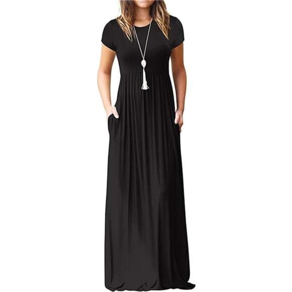 Maxi Dress for Women Short Sleeve Casual Summer Loose Plain Comfy Long - Thumbnail 8