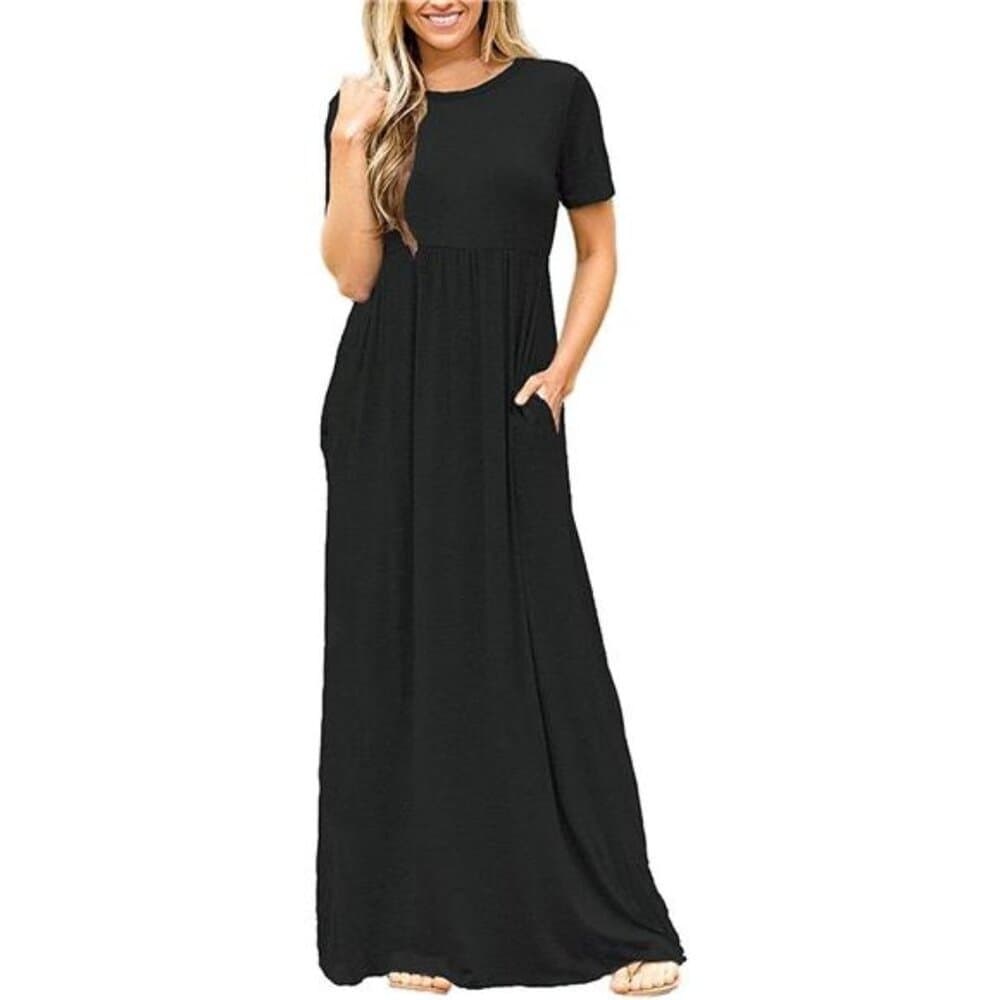 Maxi Dress for Women Short Sleeve Casual Summer Loose Plain Comfy Long