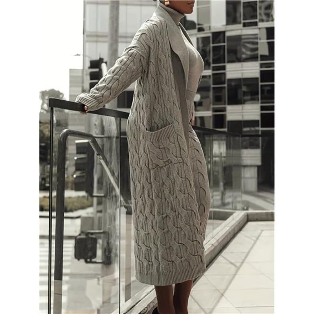 [Graceful Skirt Set] Long-Sleeve Open-Front Cardigan Skirt Set | Mid-Length - Thumbnail 3