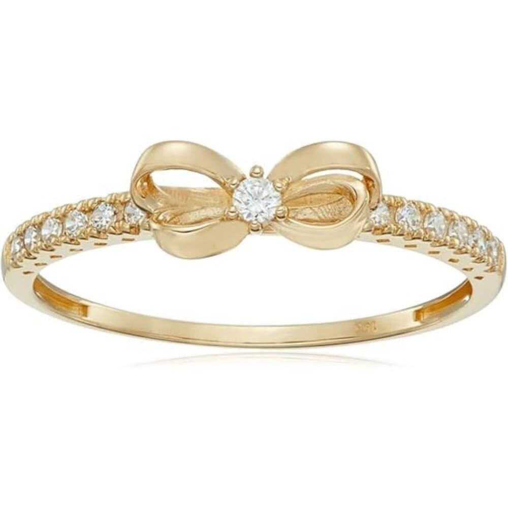 Amazon Essentials 10K Gold Dainty Bow Ring set with Round Cut Infinite Elements - Thumbnail 5