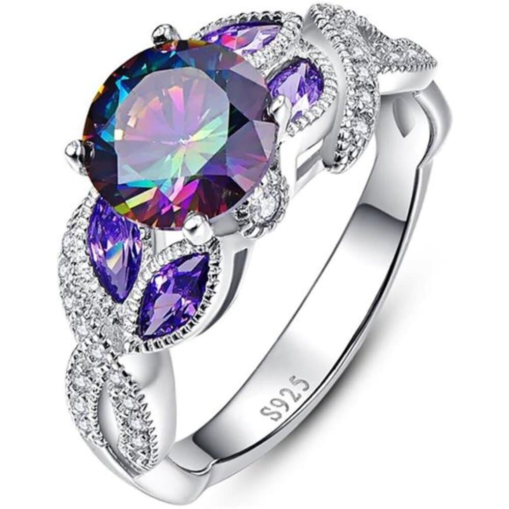 3.6ct 925 Sterling Silver Created Women's Rainbow Topaz|Sapphire|Aquamarine - Thumbnail 7