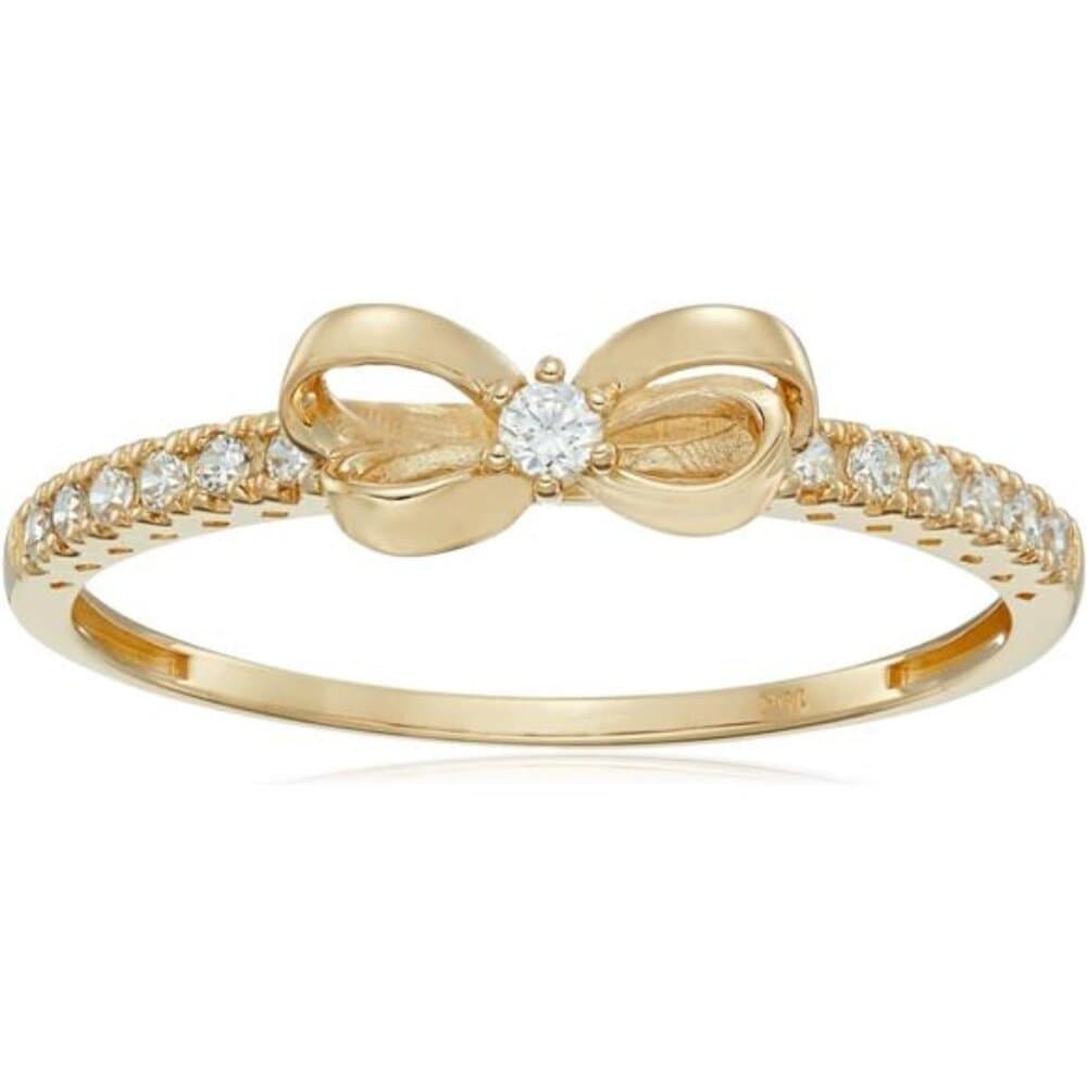 Amazon Essentials 10K Gold Dainty Bow Ring set with Round Cut Infinite Elements - Thumbnail 6