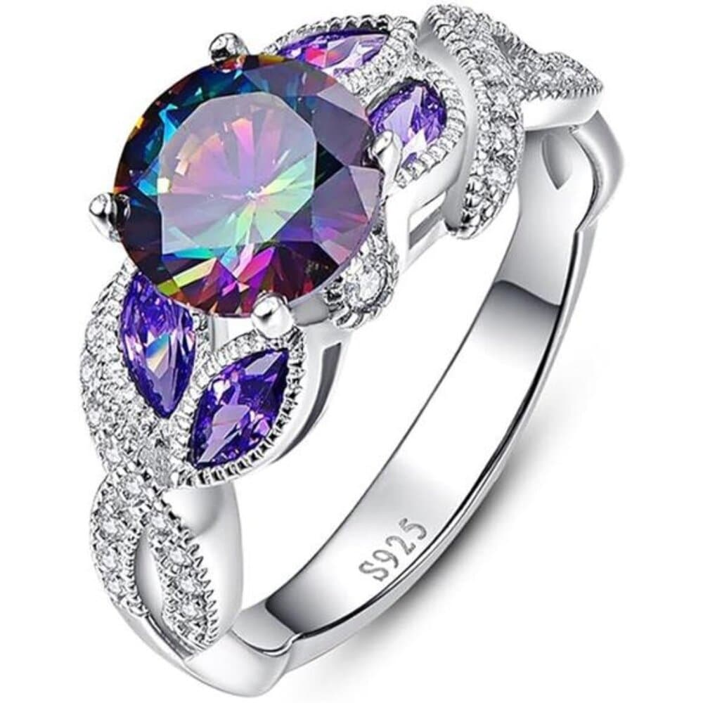 3.6ct 925 Sterling Silver Created Women's Rainbow Topaz|Sapphire|Aquamarine - Thumbnail 6