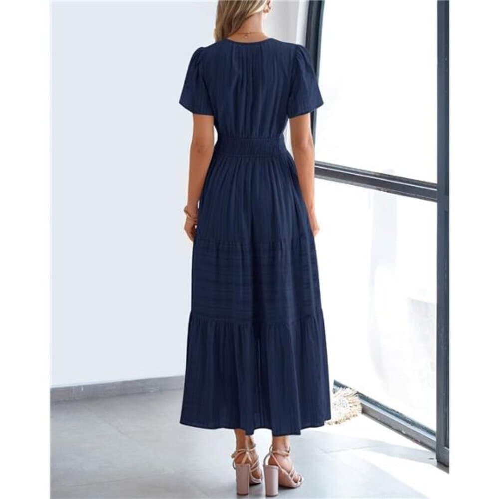 Casual Midi Maxi Dresses Lightweight Short Sleeve V - Thumbnail 2
