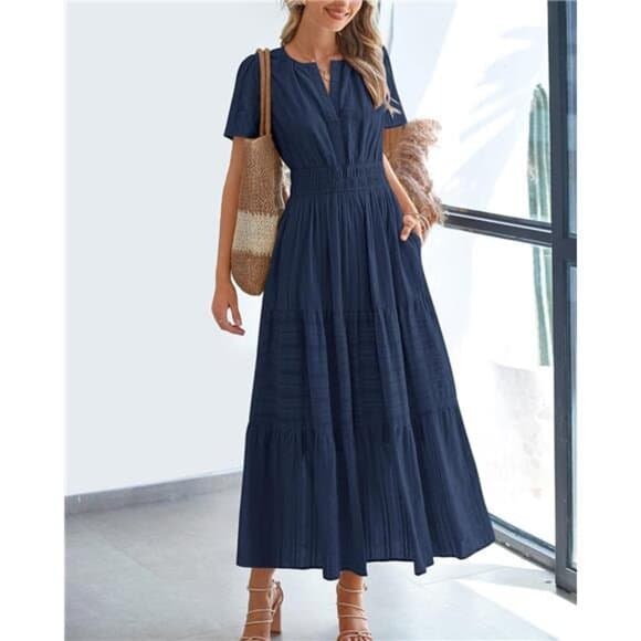 Casual Midi Maxi Dresses Lightweight Short Sleeve V - Thumbnail 8