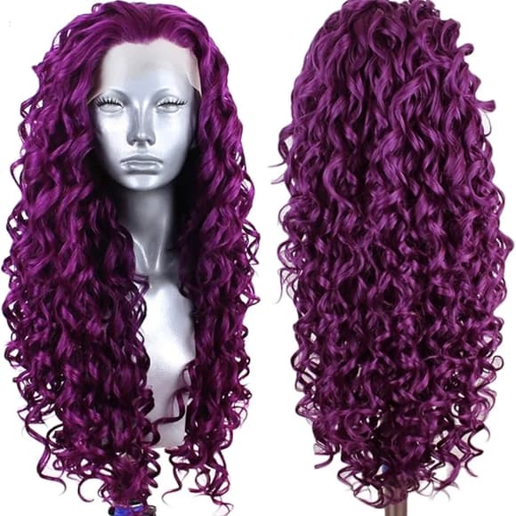 Purple Curly Beautiful Beautiful Lace Front Wig - Thumbnail 2