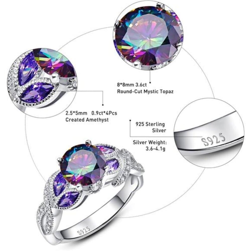 3.6ct 925 Sterling Silver Created Women's Rainbow Topaz|Sapphire|Aquamarine - Thumbnail 4