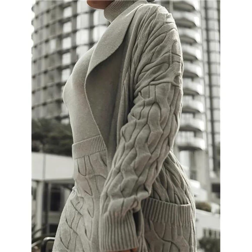 [Graceful Skirt Set] Long-Sleeve Open-Front Cardigan Skirt Set | Mid-Length - Thumbnail 2