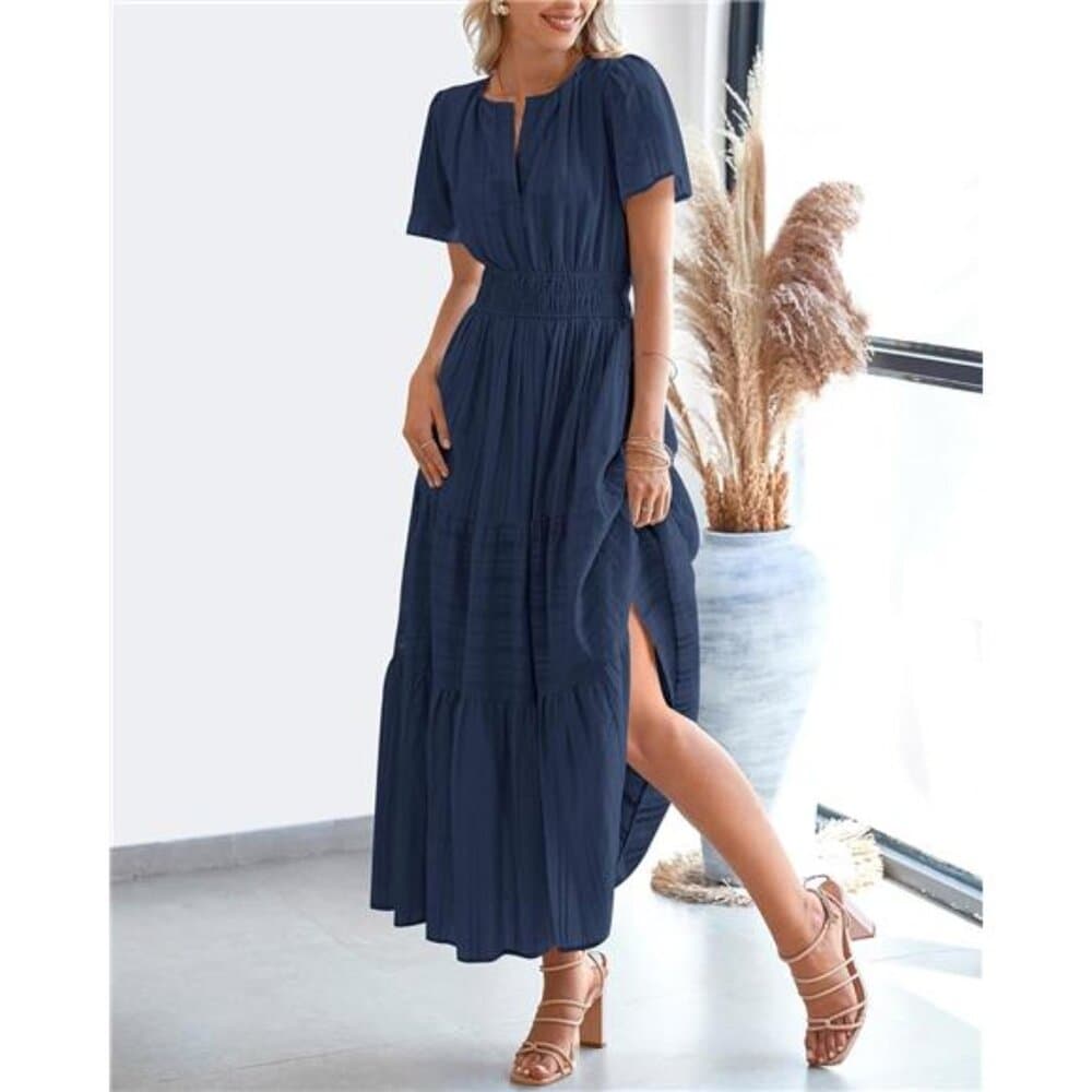 Casual Midi Maxi Dresses Lightweight Short Sleeve V - Thumbnail 5