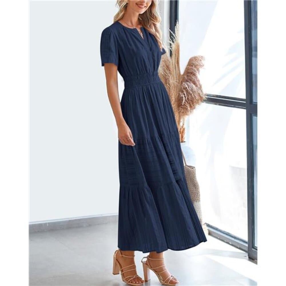 Casual Midi Maxi Dresses Lightweight Short Sleeve V - Thumbnail 4