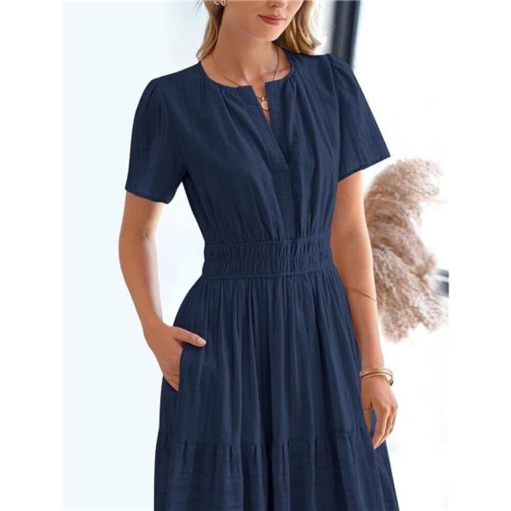 Casual Midi Maxi Dresses Lightweight Short Sleeve V - Thumbnail 3