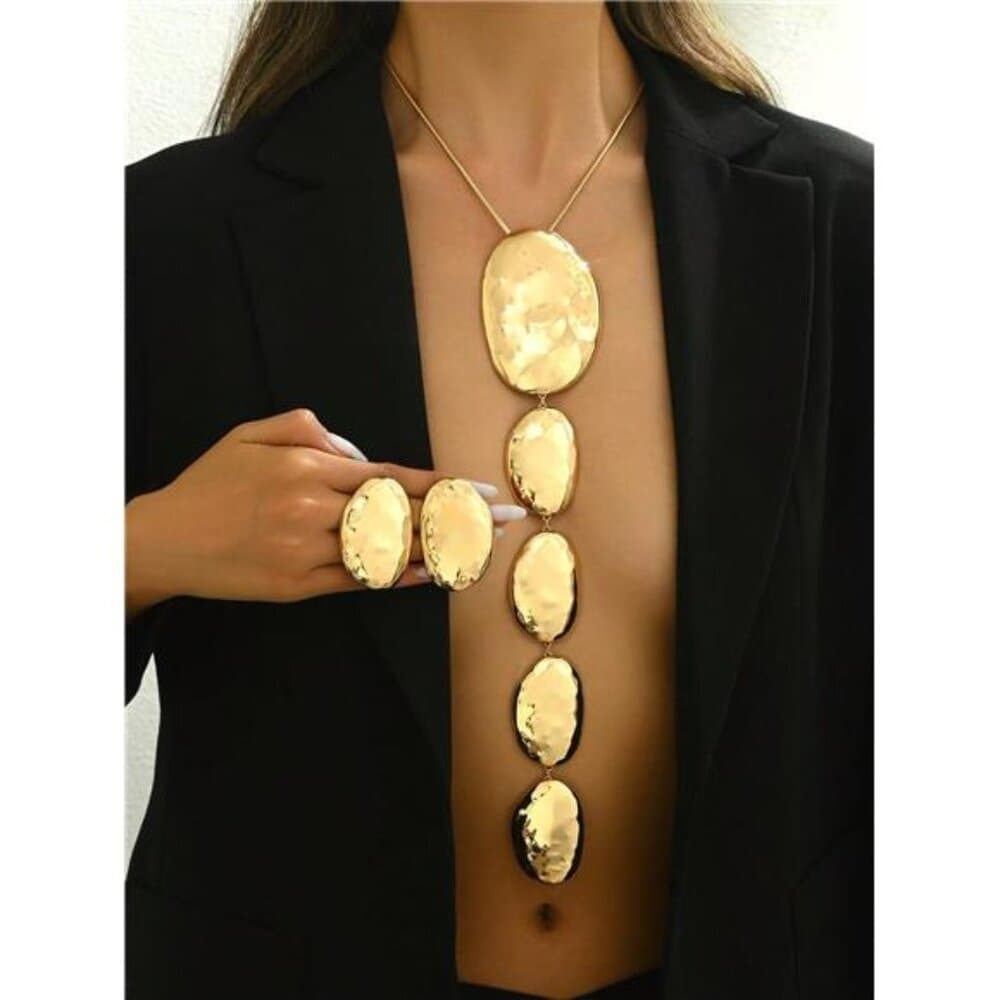 2pcs/Set Metallic Geometric Asymmetrical Hammered Texture Graduated Size Extra - Thumbnail 5