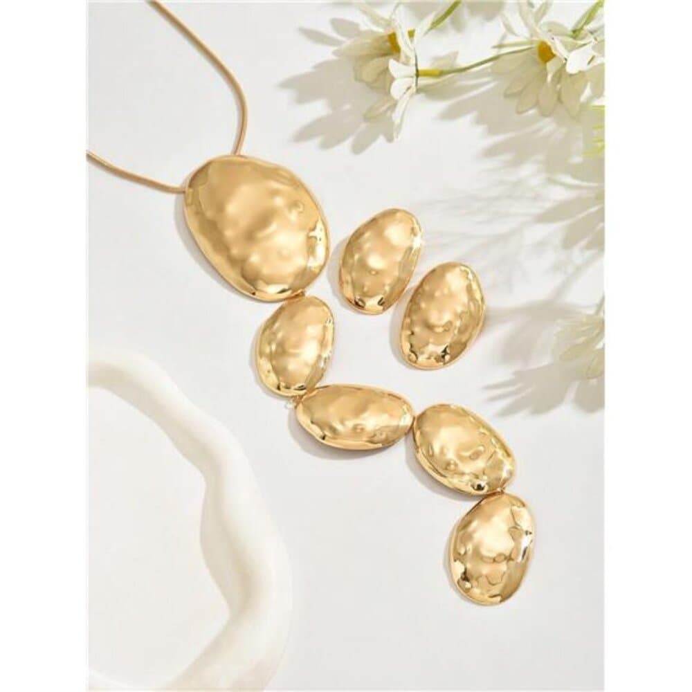 2pcs/Set Metallic Geometric Asymmetrical Hammered Texture Graduated Size Extra - Thumbnail 3